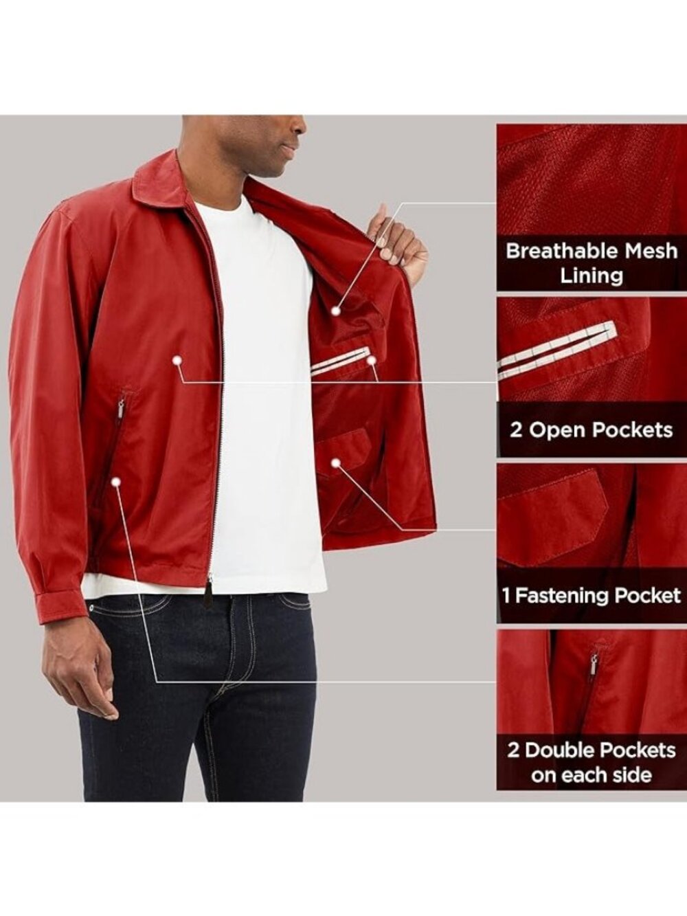 London Fog Mens Auburn Golf Jacket M Medium Chili Red Zip Front Windbreaker NEW - Picture 5 of 11